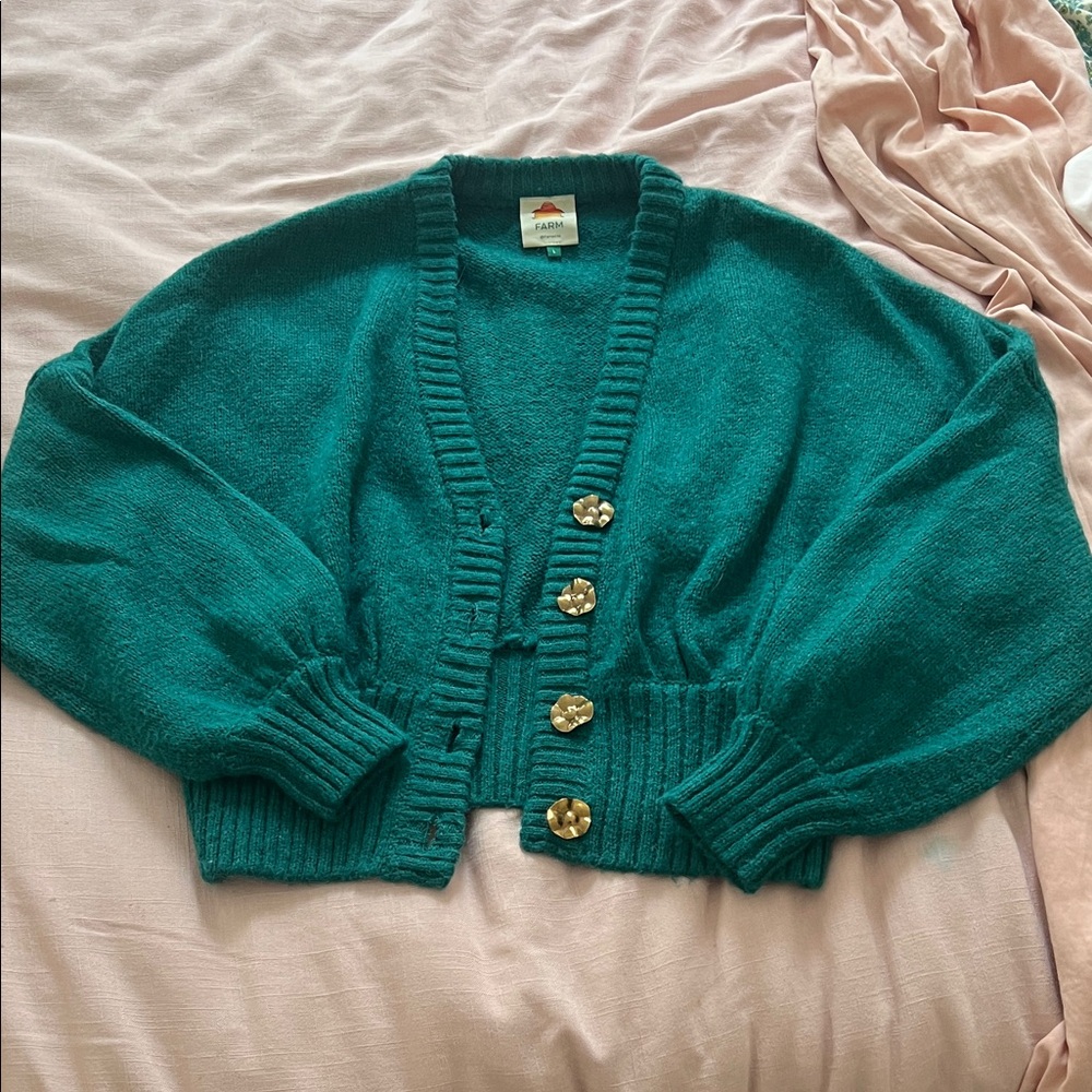FARM Rio Teal Cardigan with Gold Buttons
